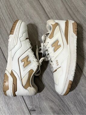 New Balance 550 White and Tan Low-Top Sneakers